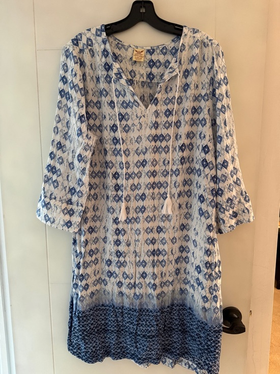 Faded Glory Dresses & Skirts - Faded Glory White and Blue Printed Long Sleeve Tunic Dress